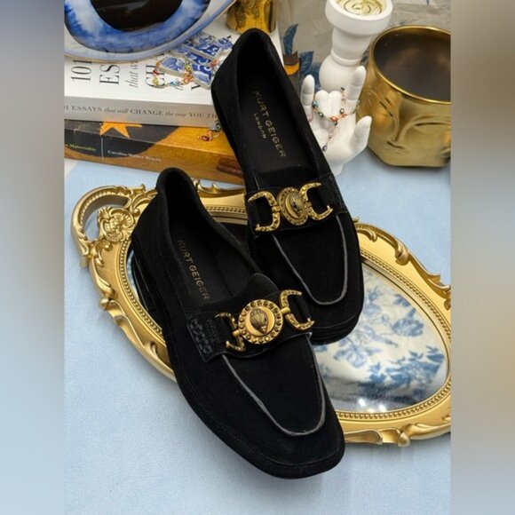 🆕 KURT GEIGER LONDON 🧿 NWOB Mansion Suede Soft Bit Buckle Loafers, Black, Sz 7 - Picture 7 of 13